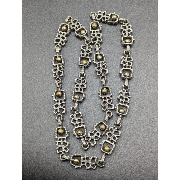 Guy Vidal Vtg Brutalist Modernist Silver Pewter Bronze Tone Ball Necklace 28" - Picture 5 of 10